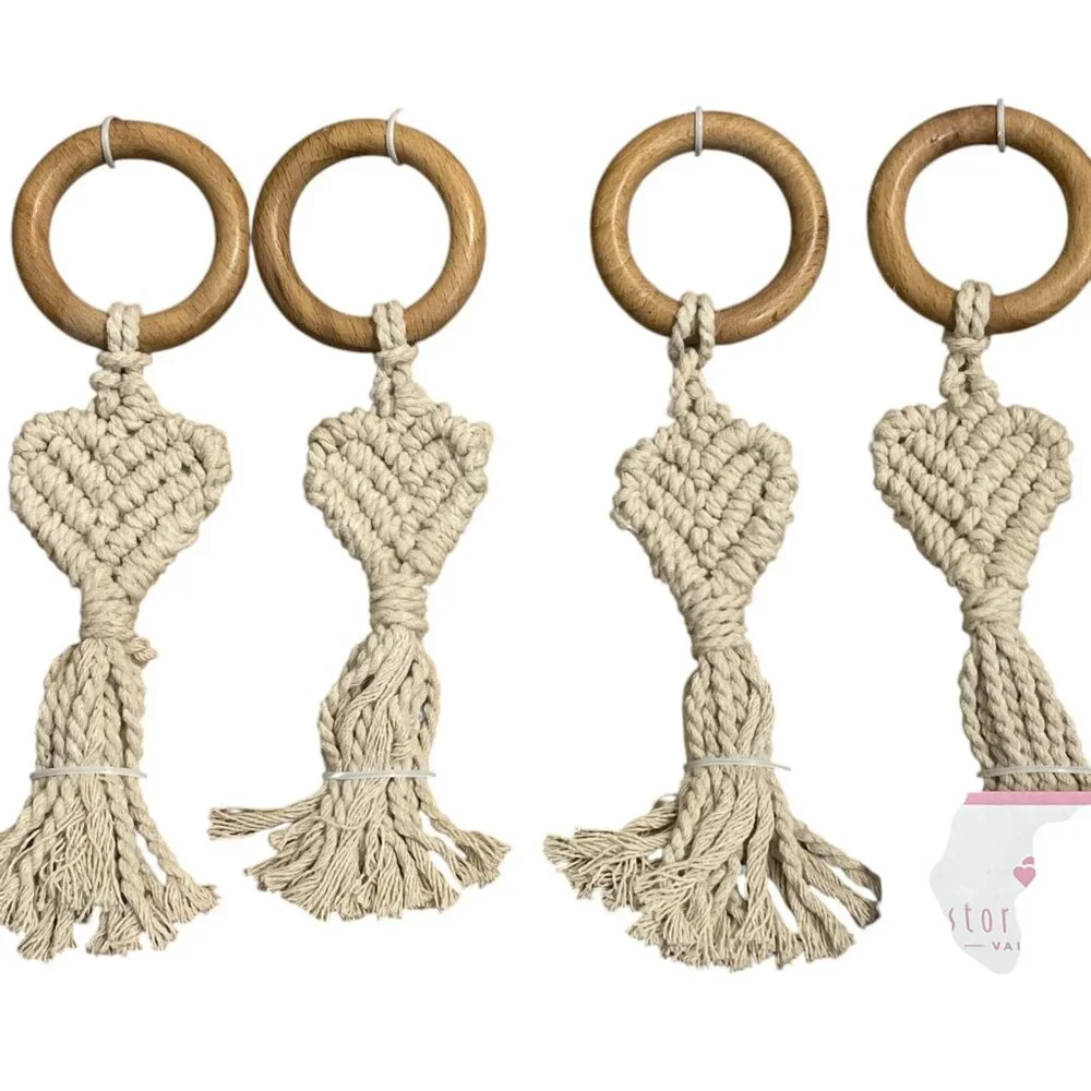 Storehouse Napkin Ring‎ Set Heart Shaped Macrame Yarn & Wood Boho Hippie Love